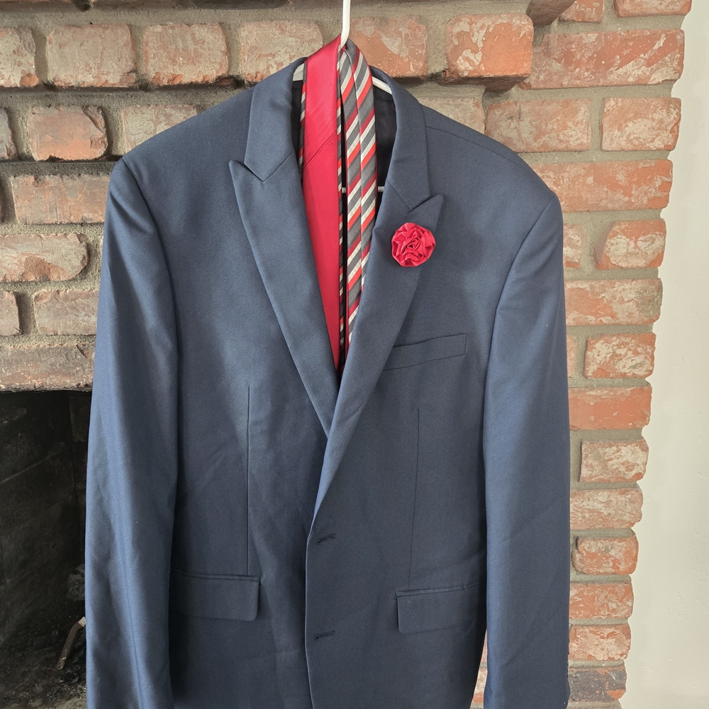 Men's Navy Blazer with Red Accents